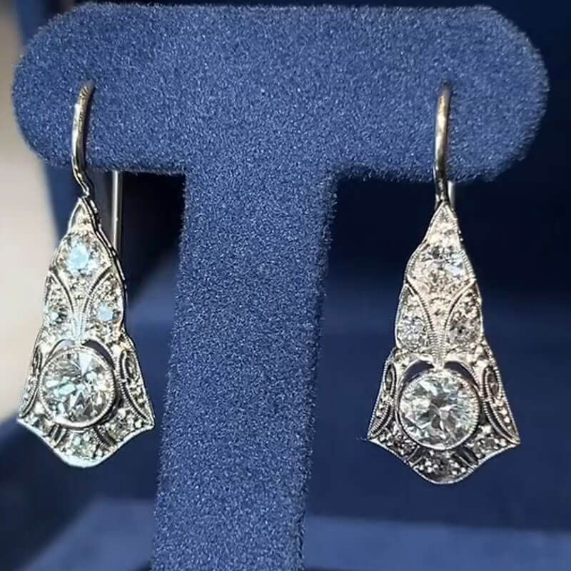 Luxury Jewelry Art Deco Round Cut White Sapphire Drop Earrings For Women