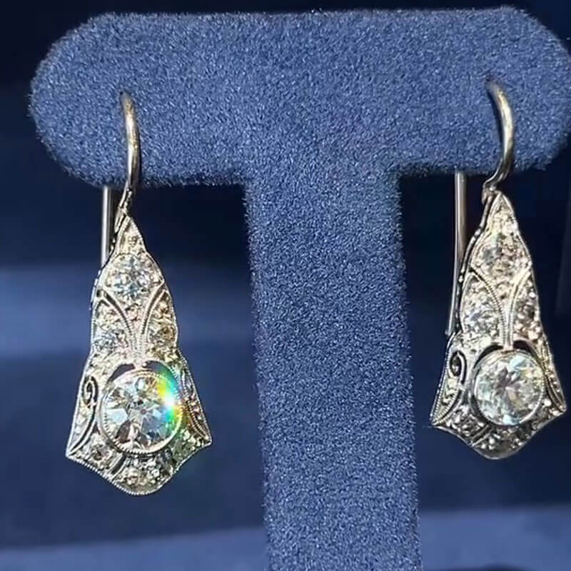 Luxury Jewelry Art Deco Round Cut White Sapphire Drop Earrings For Women