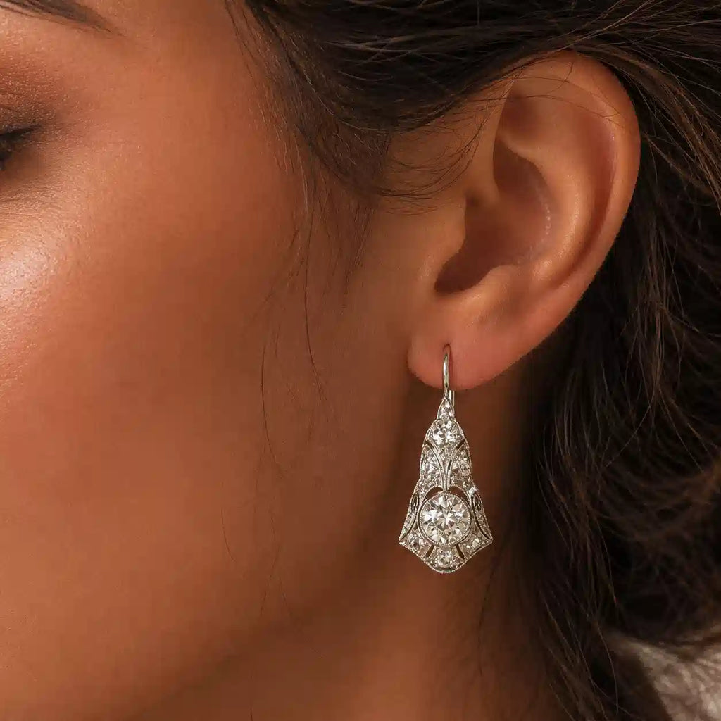 Luxury Jewelry Art Deco Round Cut White Sapphire Drop Earrings For Women