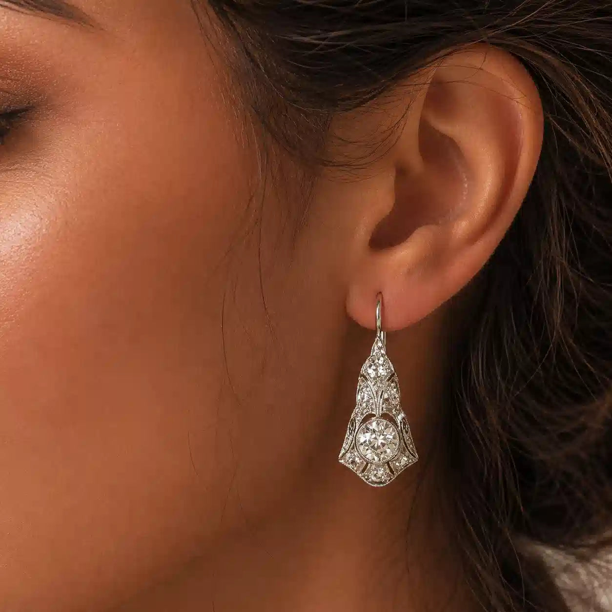Luxury Jewelry Art Deco Round Cut White Sapphire Drop Earrings For Women