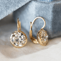Luxury Jewelry Golden Solitaire Round Cut White Sapphire Drop Earrings For Women