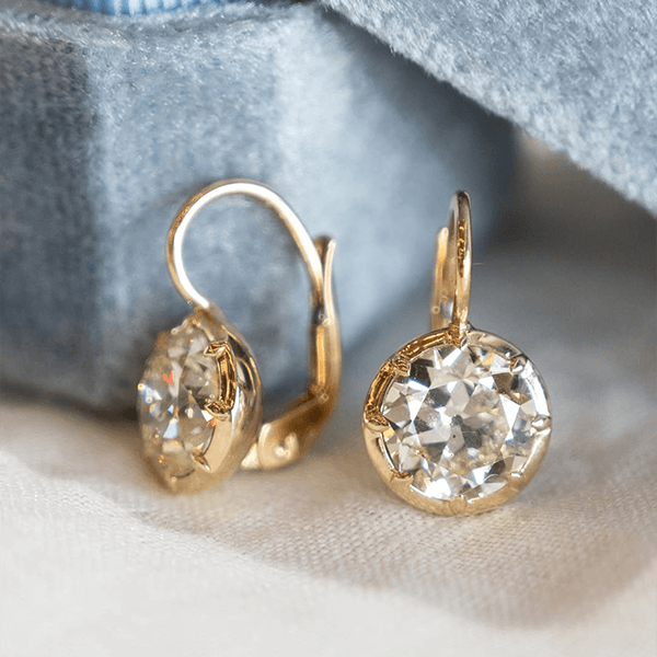 Luxury Jewelry Golden Solitaire Round Cut White Sapphire Drop Earrings For Women