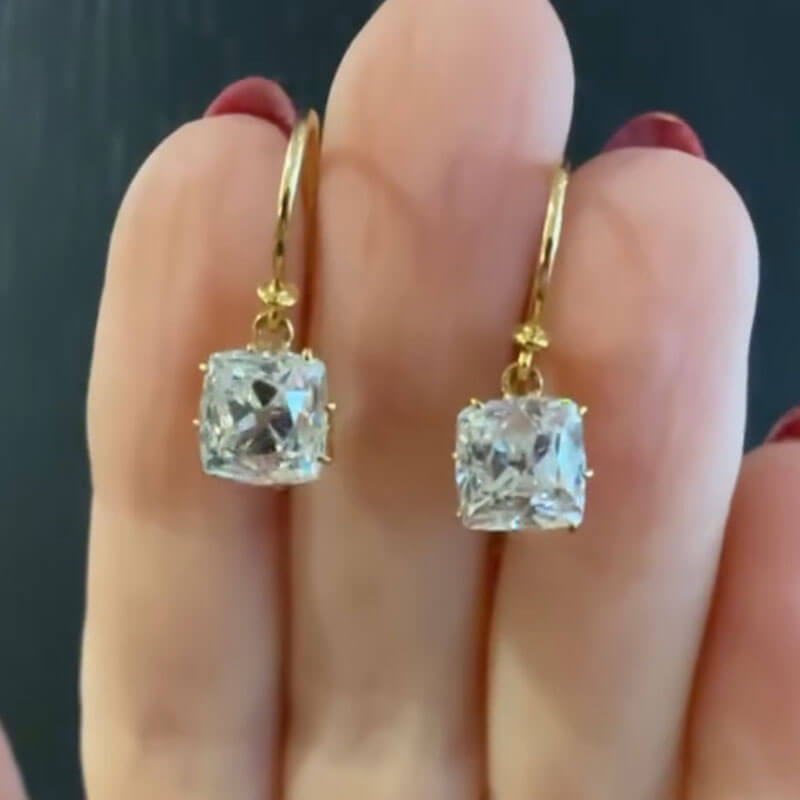Luxury Jewelry Solitaire Cushion Cut White Sapphire Drop Earrings For Women