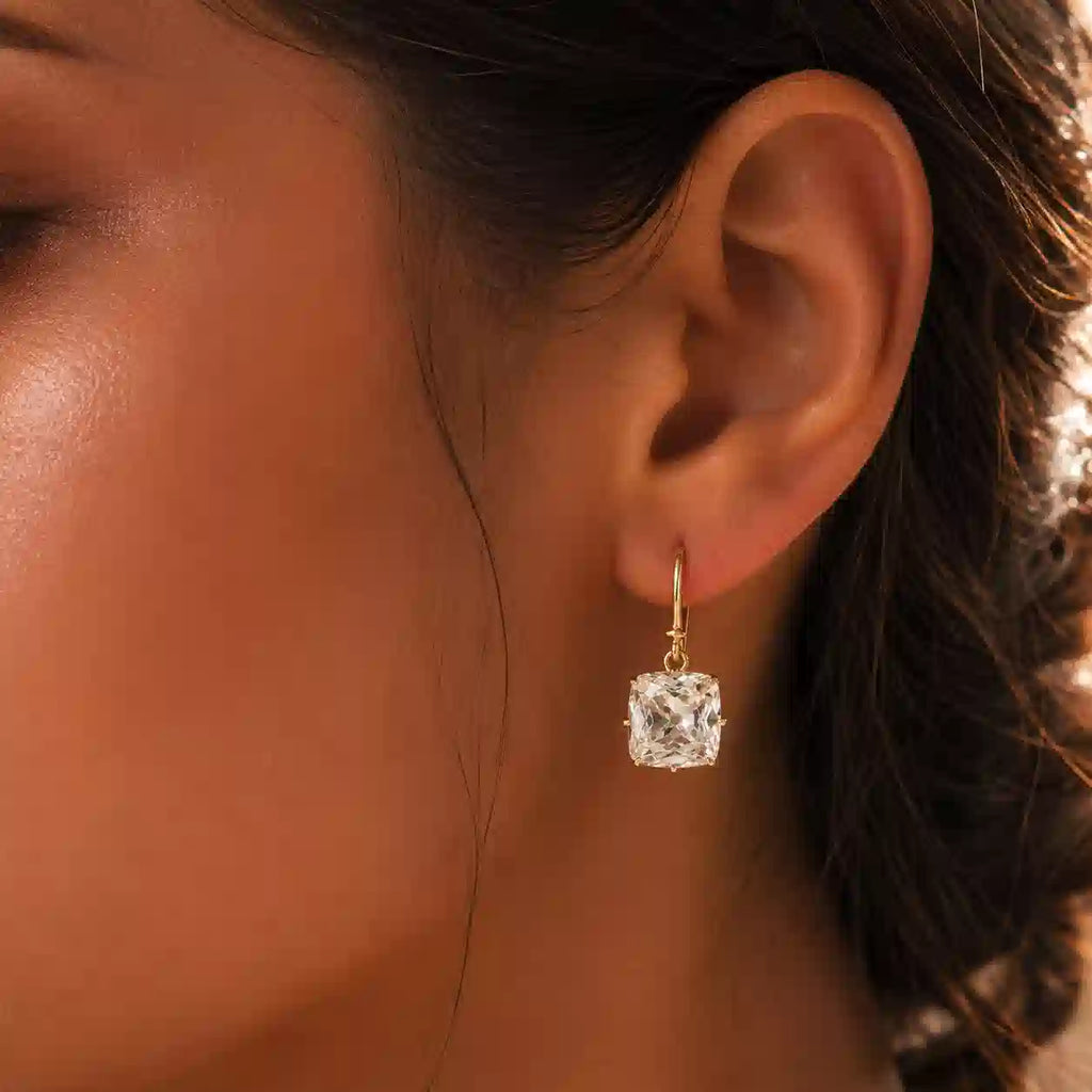 Luxury Jewelry Solitaire Cushion Cut White Sapphire Drop Earrings For Women