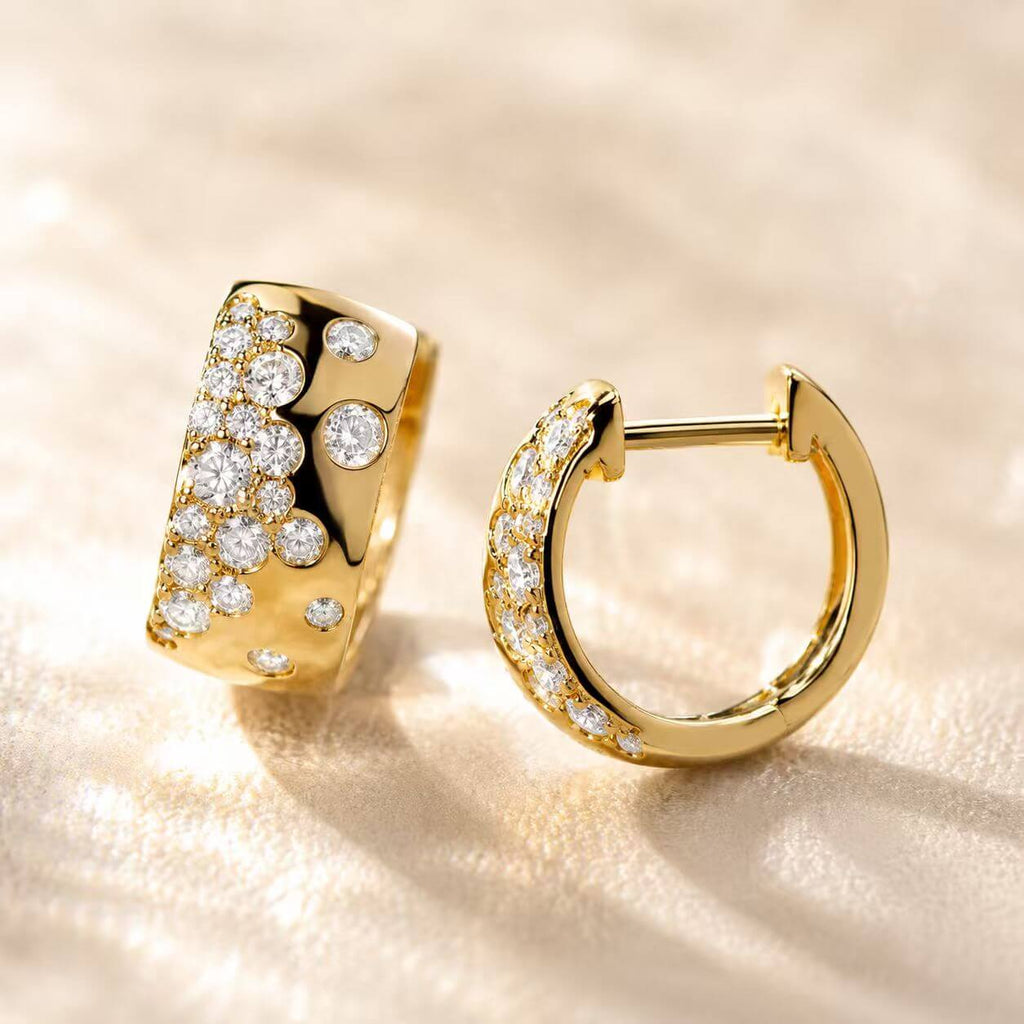 Luxury Jewelry Golden Round Cut White Sapphire Hoop Earrings For Women
