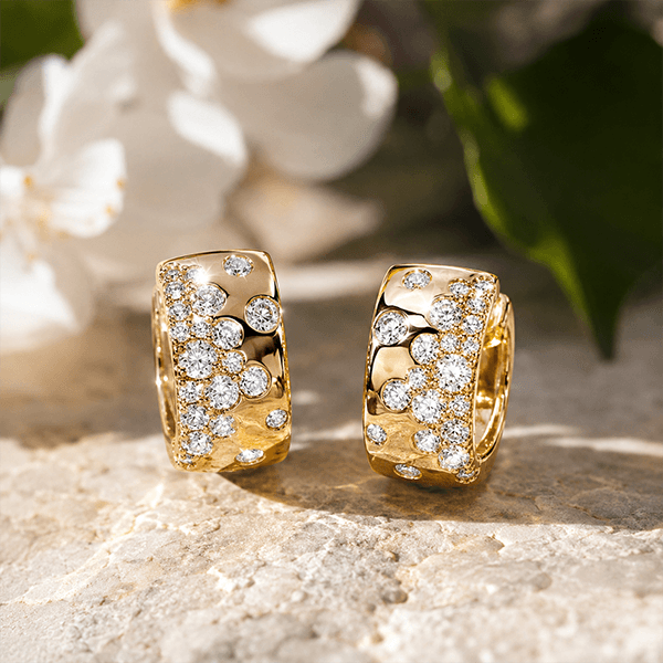 Luxury Jewelry Golden Round Cut White Sapphire Hoop Earrings For Women