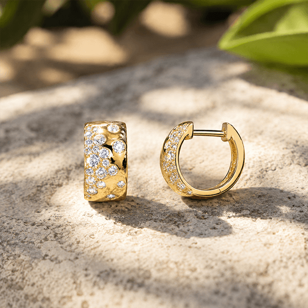 Luxury Jewelry Golden Round Cut White Sapphire Hoop Earrings For Women