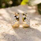 Luxury Jewelry Golden Round Cut White Sapphire Hoop Earrings For Women