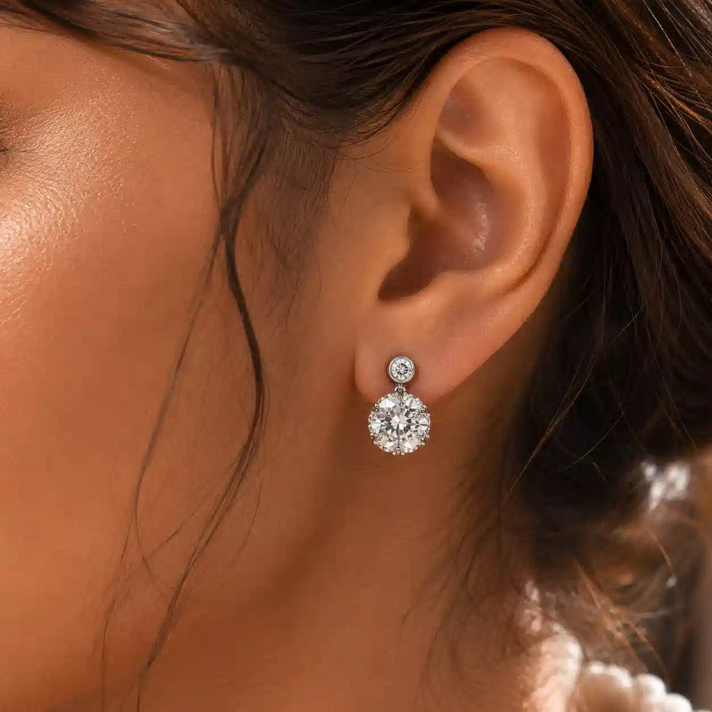 Luxury Jewelry Vintage Classic Round Cut White Sapphire Drop Earrings For Women