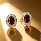 Art Deco Two Tone Bezel Setting Oval Cut Garnet Sapphire Stud Earrings For Women