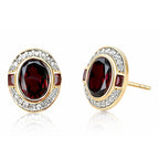 Luxury Jewelry Golden Bezel Oval Cut Garnet Sapphire Engagement Ring & Stud Earrings Jewelry Sets