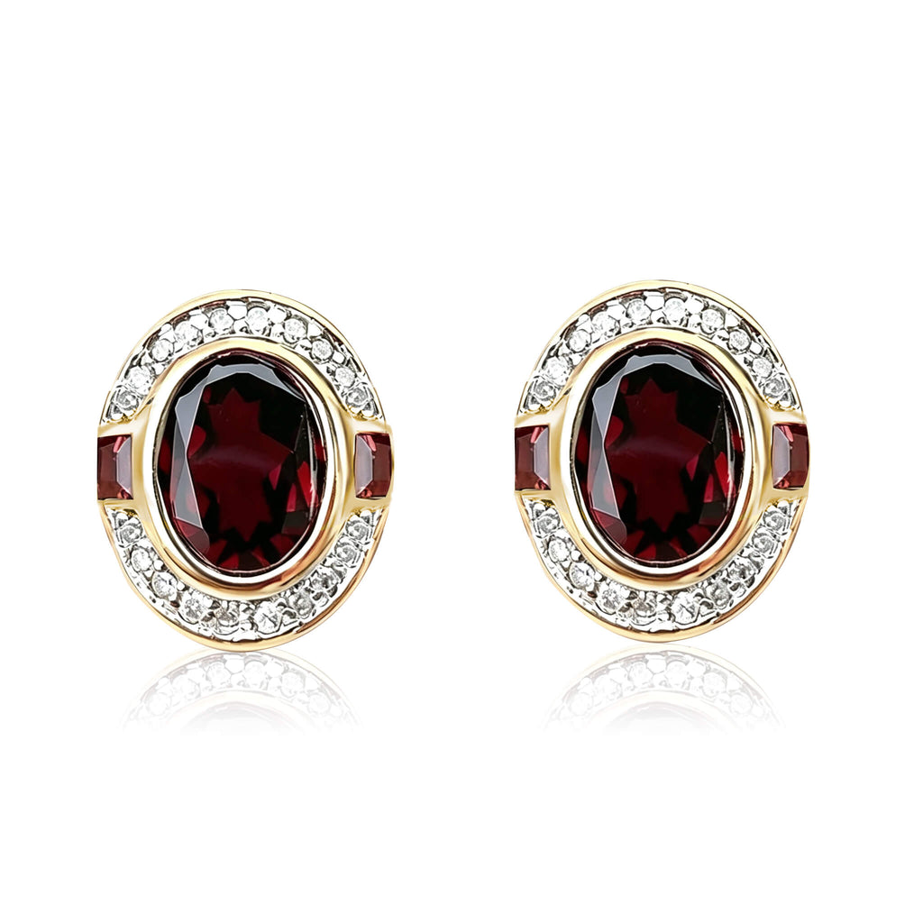 Art Deco Two Tone Bezel Setting Oval Cut Garnet Sapphire Stud Earrings For Women