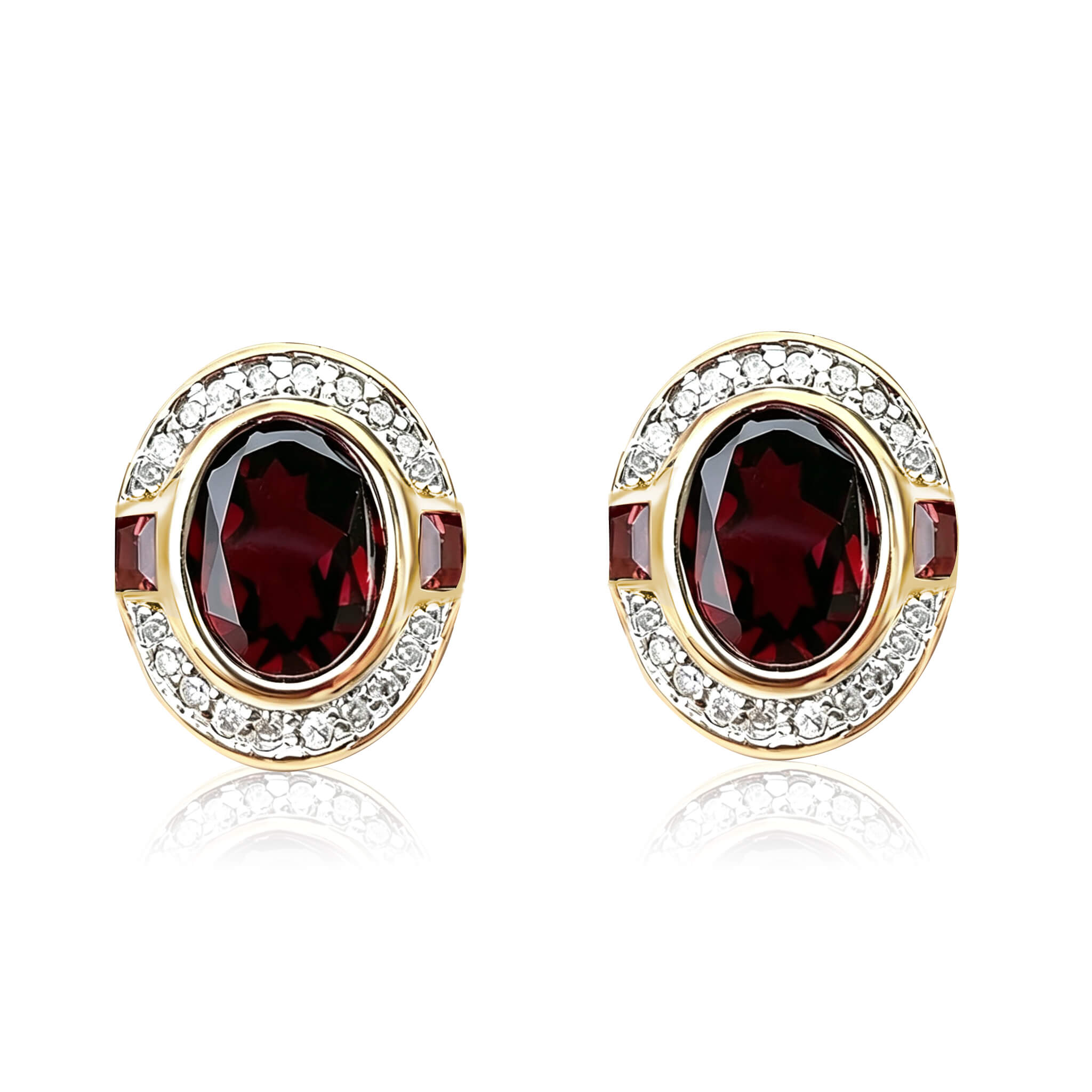 Art Deco Two Tone Bezel Setting Oval Cut Garnet Sapphire Stud Earrings For Women