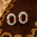 Art Deco Two Tone Bezel Setting Oval Cut Garnet Sapphire Stud Earrings For Women