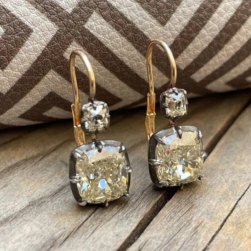 Two Tone Vintage Radiant Cut White Sapphire Drop Earrings For Women