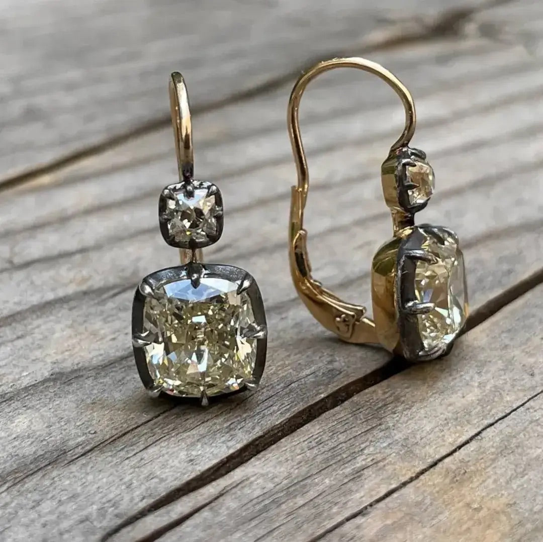 Two Tone Vintage Radiant Cut White Sapphire Drop Earrings For Women