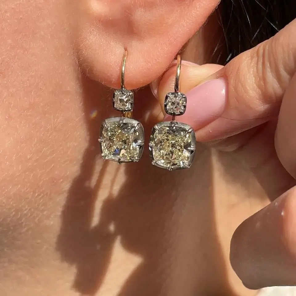 Two Tone Vintage Radiant Cut White Sapphire Drop Earrings For Women