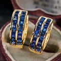 Luxury Jewelry Golden Channel Setting Asscher Cut Blue Sapphire Hoop Earrings For Women