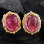 Luxury Jewelry Two Tone Bezel Oval Cabochon Cut Ruby Sapphire Stud Earrings For Women