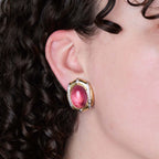 Luxury Jewelry Two Tone Bezel Oval Cabochon Cut Ruby Sapphire Stud Earrings For Women