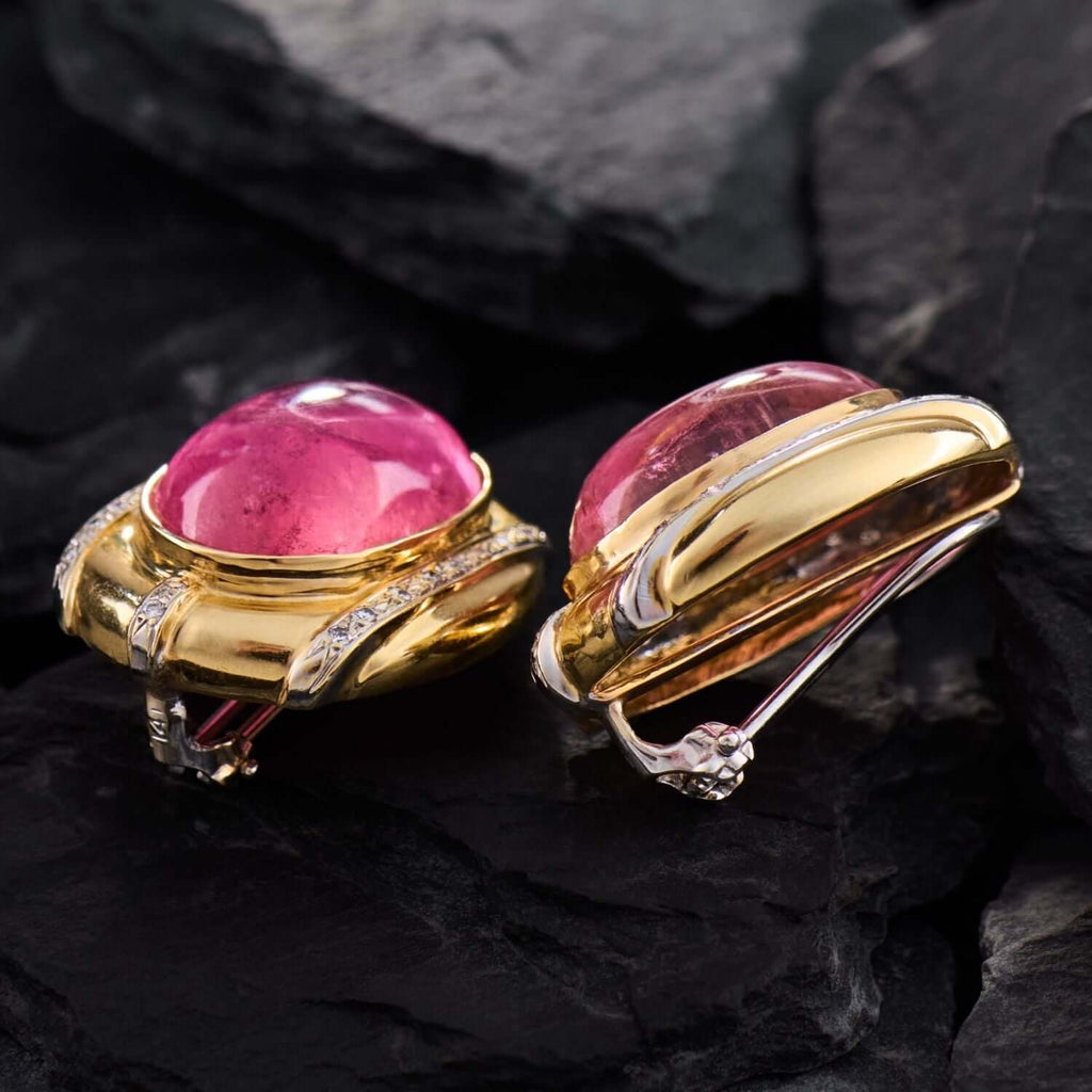 Luxury Jewelry Two Tone Bezel Oval Cabochon Cut Ruby Sapphire Stud Earrings For Women