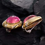 Luxury Jewelry Two Tone Bezel Oval Cabochon Cut Ruby Sapphire Stud Earrings For Women