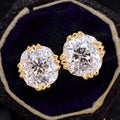Luxury Jewelry Golden Solitaire Three Prong Cushion Cut White Sapphire Stud Earrings For Women