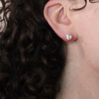 Luxury Jewelry Golden Solitaire Three Prong Cushion Cut White Sapphire Stud Earrings For Women