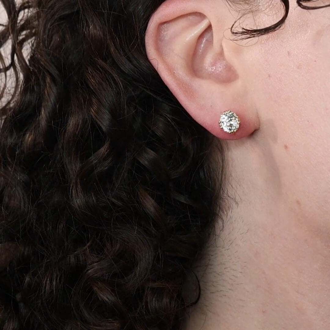 Luxury Jewelry Golden Solitaire Three Prong Cushion Cut White Sapphire Stud Earrings For Women