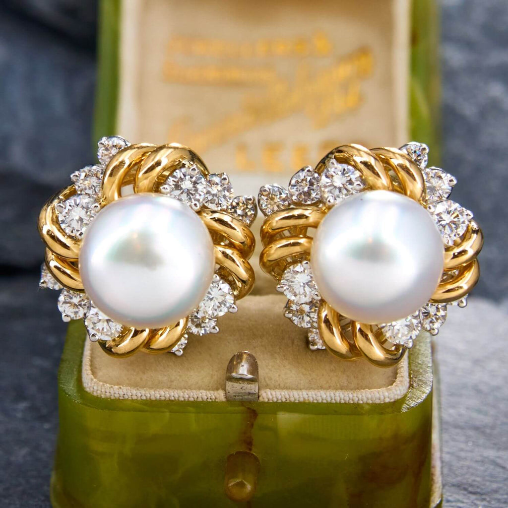 Luxury Jewelry Two Tone Round Cut Pearl Stud Earrings For Women