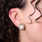 Luxury Jewelry Two Tone Round Cut Pearl Stud Earrings For Women