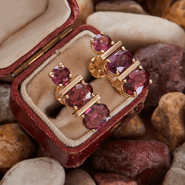 Luxury Jewelry Unique Design Golden Oval & Round Cut Ruby Sapphire Stud Earrings For Women
