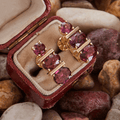 Luxury Jewelry Unique Design Golden Oval & Round Cut Ruby Sapphire Stud Earrings For Women