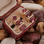 Luxury Jewelry Unique Design Golden Oval & Round Cut Ruby Sapphire Stud Earrings For Women