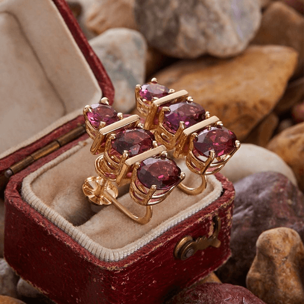 Luxury Jewelry Unique Design Golden Oval & Round Cut Ruby Sapphire Stud Earrings For Women