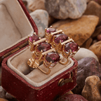 Luxury Jewelry Unique Design Golden Oval & Round Cut Ruby Sapphire Stud Earrings For Women