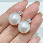 Luxury Jewelry Elegant Round Cut Pearl & White Sapphire Stud Earrings For Women