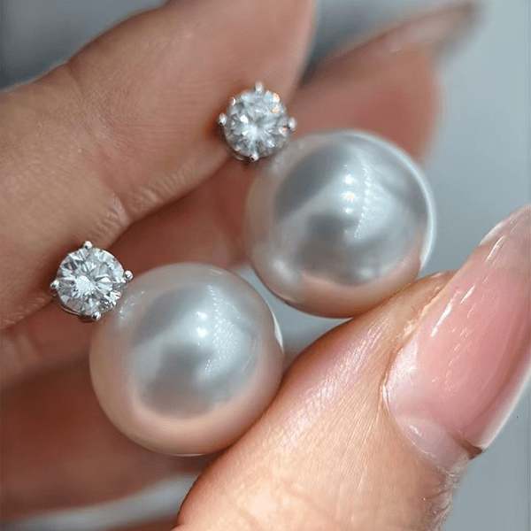 Luxury Jewelry Elegant Round Cut Pearl & White Sapphire Stud Earrings For Women