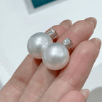Luxury Jewelry Elegant Round Cut Pearl & White Sapphire Stud Earrings For Women