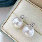 Luxury Jewelry Elegant Round Cut Pearl & White Sapphire Stud Earrings For Women
