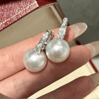 Luxury Jewelry Elegant Round Cut Pearl & White Sapphire Drop Earrings For Women