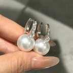 Luxury Jewelry Elegant Round Cut Pearl & White Sapphire Drop Earrings For Women