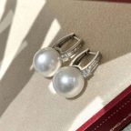 Luxury Jewelry Elegant Round Cut Pearl & White Sapphire Drop Earrings For Women