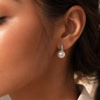Luxury Jewelry Elegant Round Cut Pearl & White Sapphire Drop Earrings For Women