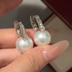 Luxury Jewelry Elegant Round Cut Pearl & White Sapphire Drop Earrings For Women