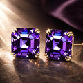 Luxury Jewelry Solitaire Double Prong Golden Asscher Cut Amethyst Sapphire Stud Earrings For Women