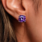 Luxury Jewelry Solitaire Double Prong Golden Asscher Cut Amethyst Sapphire Stud Earrings For Women