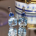 Luxury Jewelry Classic Cushion Cut Aquamarine Sapphire Drop Earrings For Women