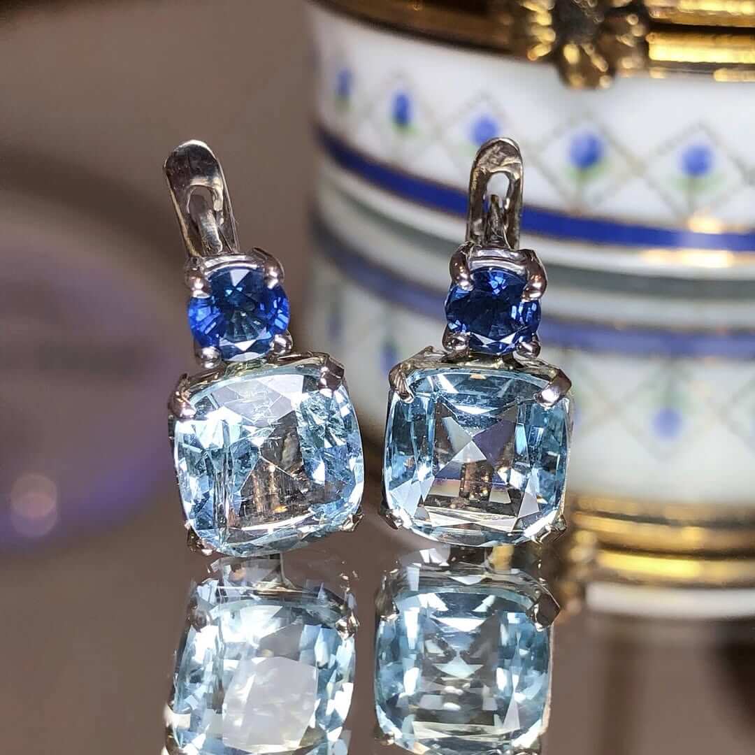 Luxury Jewelry Classic Cushion Cut Aquamarine Sapphire Drop Earrings For Women