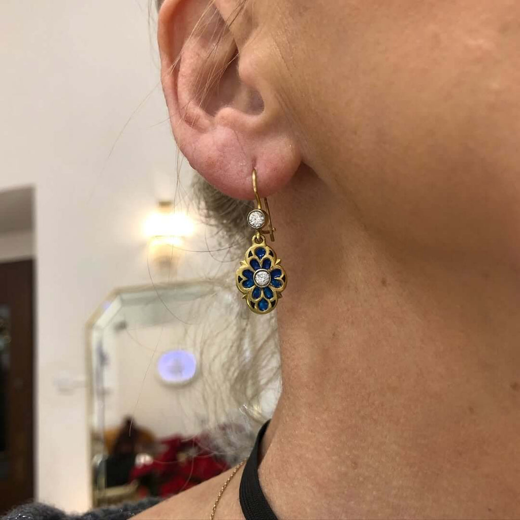 Luxury Jewelry Vintage Golden Round Cut White Sapphire Drop Earrings For Women
